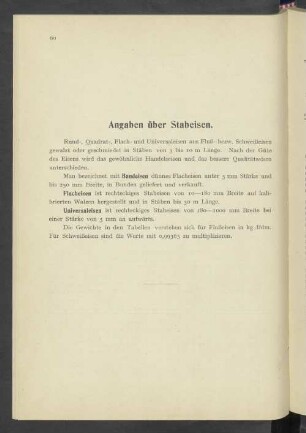 Angaben über Stabeisen.