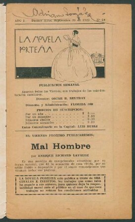 El viernes próximo publicaremos: "Mal hombre" por Enrique Richard Lavalle
