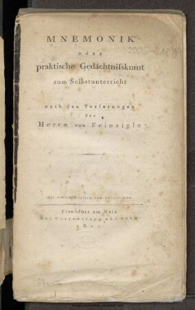 Mnemonik oder praktische Gedächtnisskunst zum Selbstunterricht