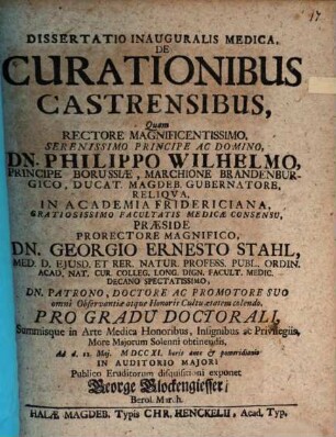 Diss. inaug. med. de curationibus castrensibus