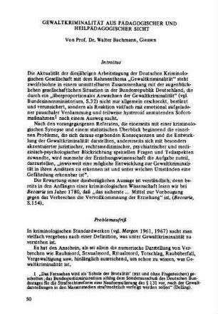 Gewaltkriminalität aus pädagogischer und heilpädagogischer Sicht