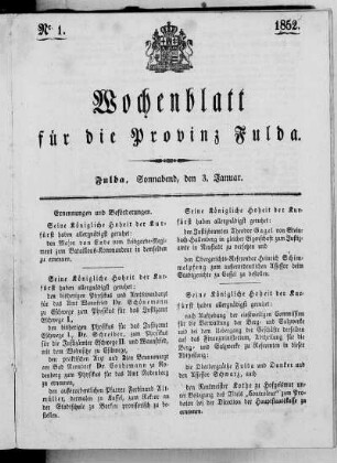 Nr. 1, Ausgabe vom 3. Januar 1852
