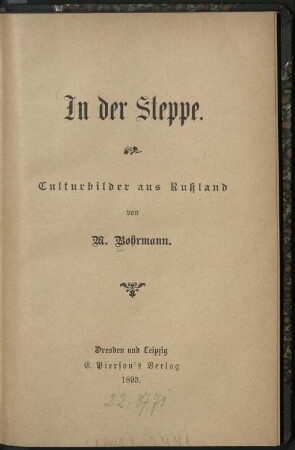 In der Steppe : Culturbilder aus Russland