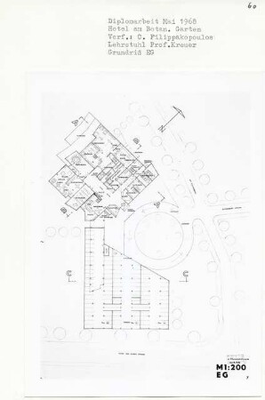 Hotel am Botanischen Garten, Berlin-Lichterfelde (Diplomarbeit bei Willy Kreuer): Grundriss Erdgeschoss 1:200