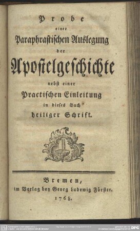 Probe einer Paraphrastischen Auslegung der Apostelgeschichte