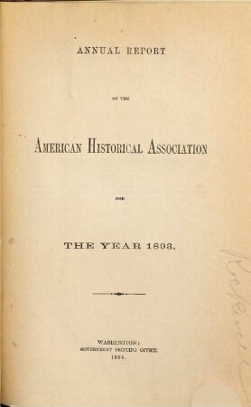 Annual report of the American Historical Association : for the year ... 1893. - 1894