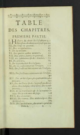 Table des chapitres.