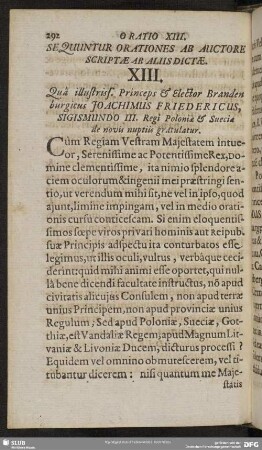 XIII. Qua illustriss. Princeps & Elector Brandenburgicus Joachimus Friedericus, Sigismundo III. Regi Poloniae & Sueciae de novis nuptiis gratulatur
