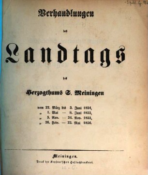 Verhandlungen des Landtags von Sachsen-Meiningen. Verhandlungen, 1854/56