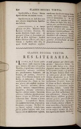 Classis Decima Tertia. Res Literaria.