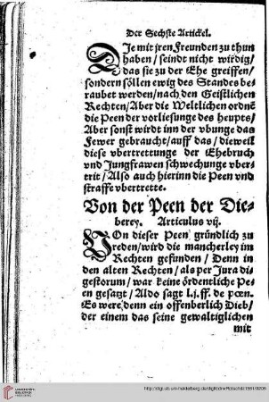 Art. VII: Von der Peen der Dieberey.