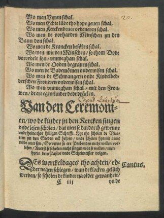 Van den Ceremonien/ wo de kiuder in den Kercken singen unde ...