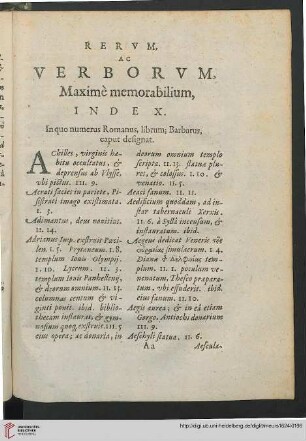 Rervm ac verborvm, maxime memorabilium Index