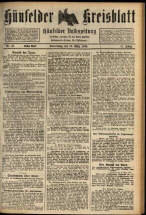 Erste Ausgabe vom Donnerstag, den 25. März 1926.