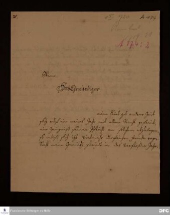 Brief von Johann Jakob Rambach an August Hermann Francke.