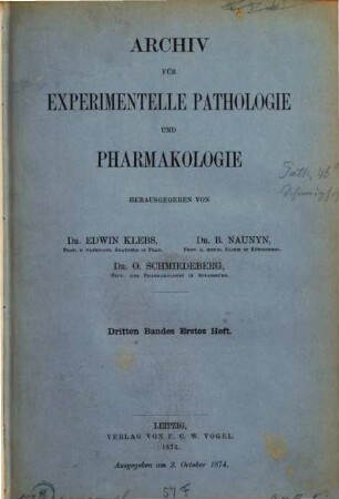 Archiv für experimentelle Pathologie und Pharmakologie. 3, 3. 1875