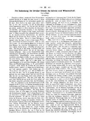 Der Bedeutung der Brüder Grimm für Schule und Wissenschaft : (Fortsetzung)