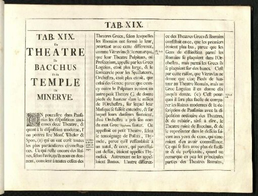 Tab. XIX. Du Theatre de Bacchus et du Temple de Minerve.