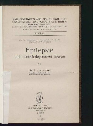 Epilepsie und manisch-depressives Irresein