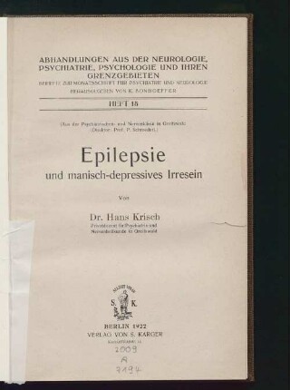 Epilepsie und manisch-depressives Irresein