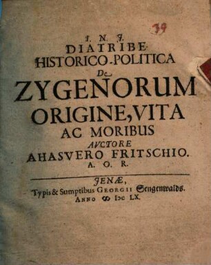 Diatribe historico-politica de Zygenorum origine, vita ac moribus