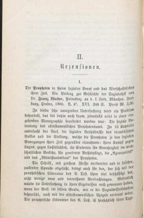 278-279 [Rezension] Walter, Franz, Die Propheten in ihrem sozialen Beruf und das Wirtschaftsleben ihrer Zeit