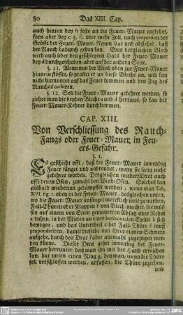 Cap. XIII. Von Verschliessung des Rauch-Fangs oder Feuer-Mauer in Feuers-Gefahr