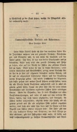 V. Landwirthschaftliche Versuche und Aphorismen