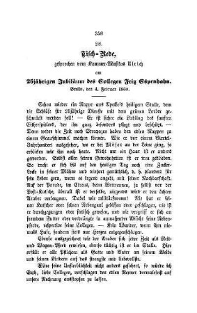 28. Tisch-Rede, gesprochen vom Kammer-Musikus Ulrich am 25jährigen Jubiläum des Collegen Fritz Espenhahn