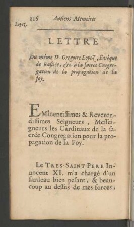 XIV. Lettre Du même D. Gregoire Lopez