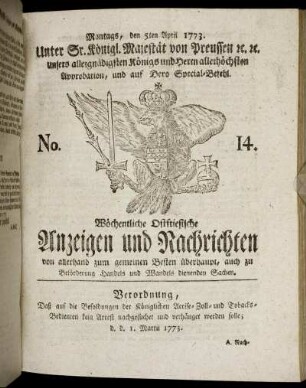 No. 14. Montags, den 5ten April 1773.