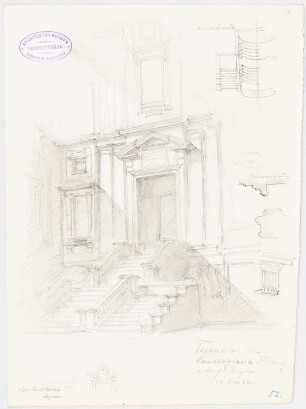 Reiseskizzen Florenz: Biblioteca Laurenziana, Außentreppe, perspektivische Ansicht, Grundrisse