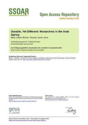 Durable, Yet Different: Monarchies in the Arab Spring