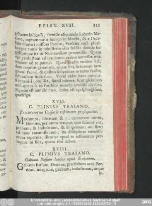 XVII. C. Plinius Traiano. Procuratorem Caesaris testimonio prosequitur.