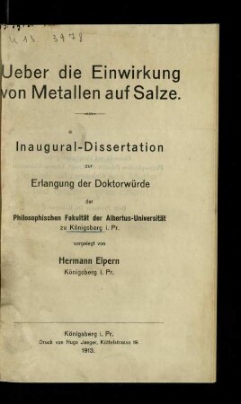 Über die Einwirkung von Metallen auf Salze