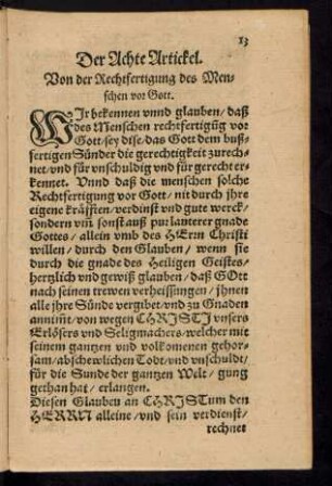 Der Achte Artickel. Von der Rechtfertigung des Menschen vor Gott.