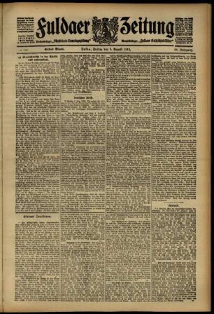 Erste Ausgabe vom Freitag, den 09. August 1912.