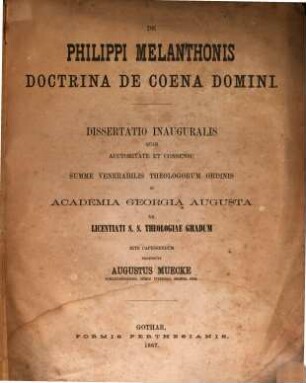 De Philippi Melanthonis doctrina coena domini : Diss. inaug.