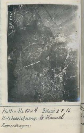 Foto der Stellungen um Le Hamel westlich von Ribécourt-Dreslincourt (Luftbild)
