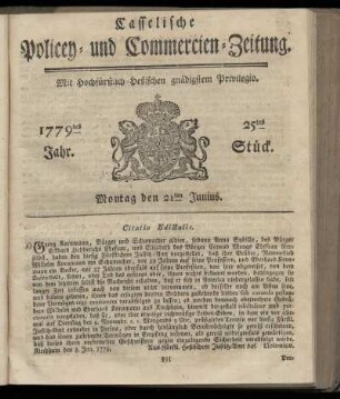 25tes Stueck, Montag den 21ten Junius. 1779