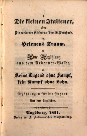 1. Die kleinen Italiener, oder Die verlornen Kinder auf dem St. Bernhard