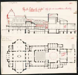 Reussisches Theater, Gera: Grundriss und Längsschnitt