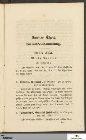 Zweiter Theil: Gemälde-Sammlung