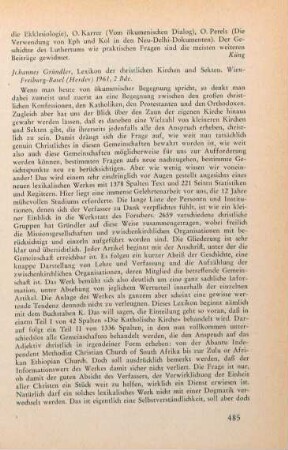 485-486 [Rezension] Gründler, Johannes, Lexikon der Christlichen Kirchen und Sekten