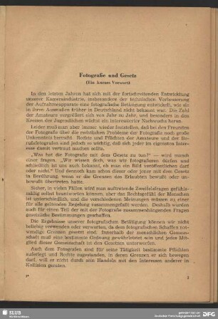Fotografie und Gesetz (Ein kurzes Vorwort)