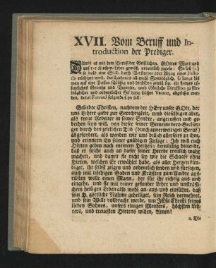 XVII. Vom Beruff und Introduction der Prediger.