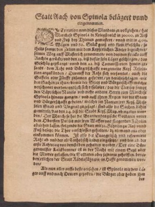 Statt Aach von Spinola belägert unnd eingenommen.