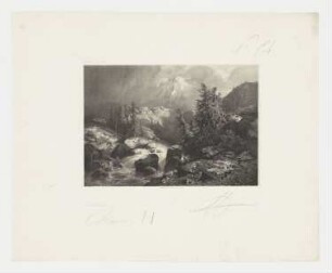 Berglandschaft mit Fluss, Tannen und Felsen, Blatt 54 der Folge "Werke"