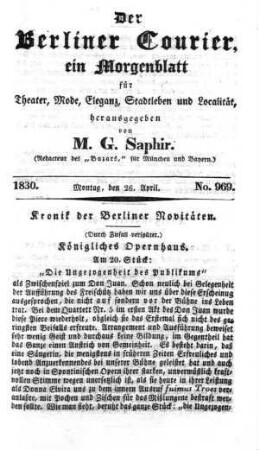 No. 969, Montag, den 26. April 1830