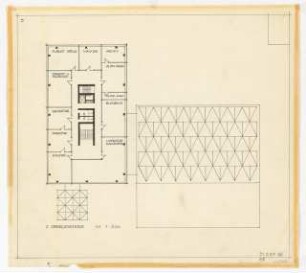 Hochschulbibliothek, Karlsruhe Neubau: Vorprojekt: Anbau eines weiteren Bibliotheksgebäudes. Grundriss 2.OG, 1:200